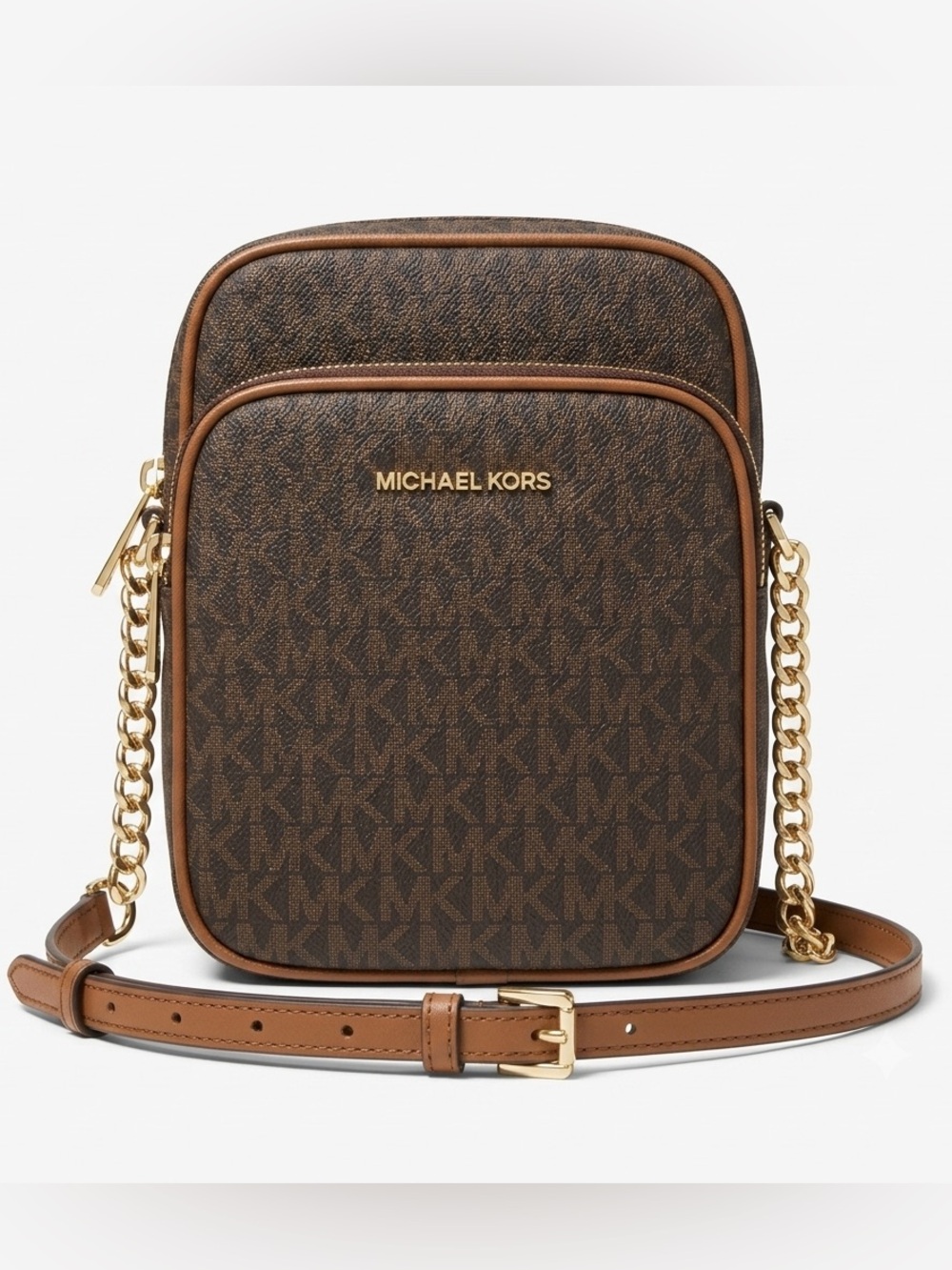 Michael Kors Jet Set Travel Medium Logo Crossbody Bag Brown Gold NWOT